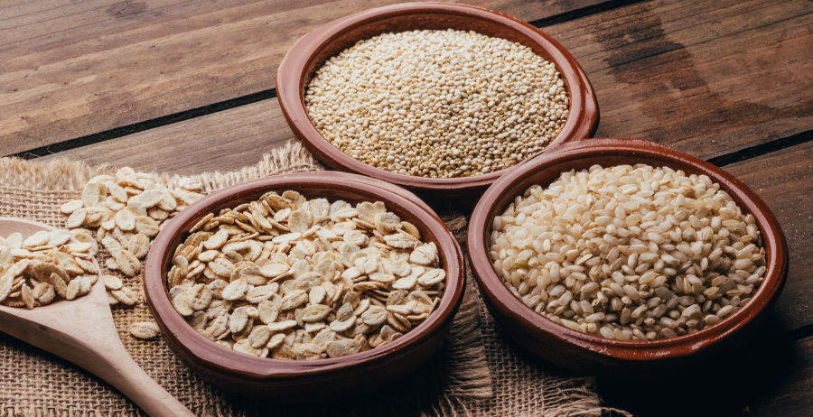 oats, brown rice and quinoa